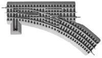 Black-and-white diagram of a curved track with a train moving along it