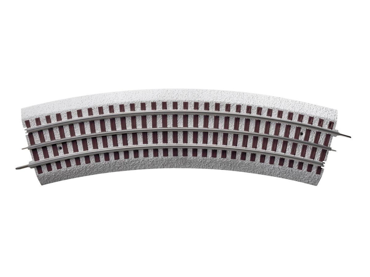 Curved multi-story building facade with rows of windows and balconies on a white background