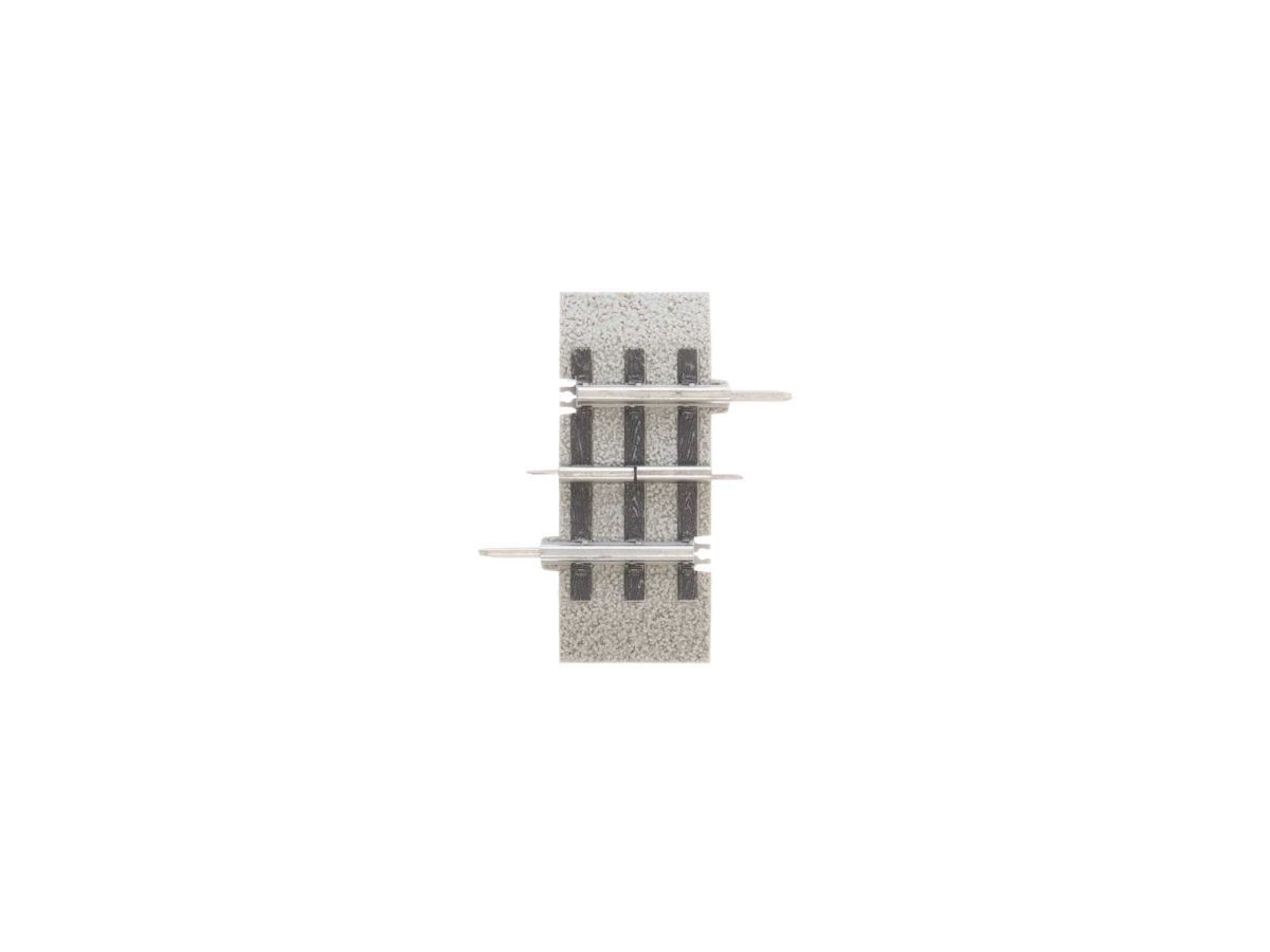 Close-up of a small gray metal electrical connector with pins on a white background