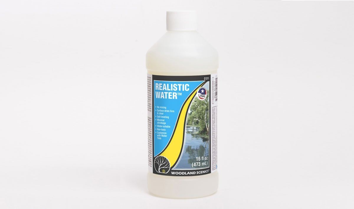 White plastic bottle with blue label and yellow graphic on a plain background