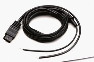 Black coiled cable with a connector and two stripped wire ends