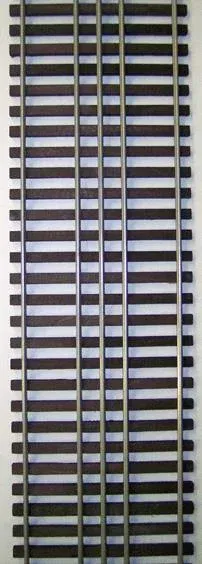 Vertical metal bars with alternating dark and light horizontal slats, like a window grille or fence.