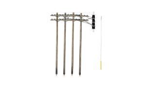 Set of four metal grounding rods with a horizontal clamp and insulator, on a white background