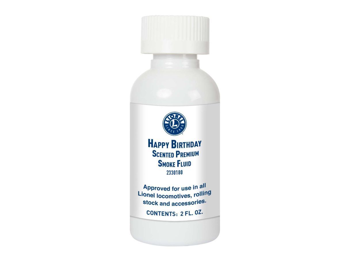 White bottle of Happy Birthday scented premium body lotion with blue label and white cap