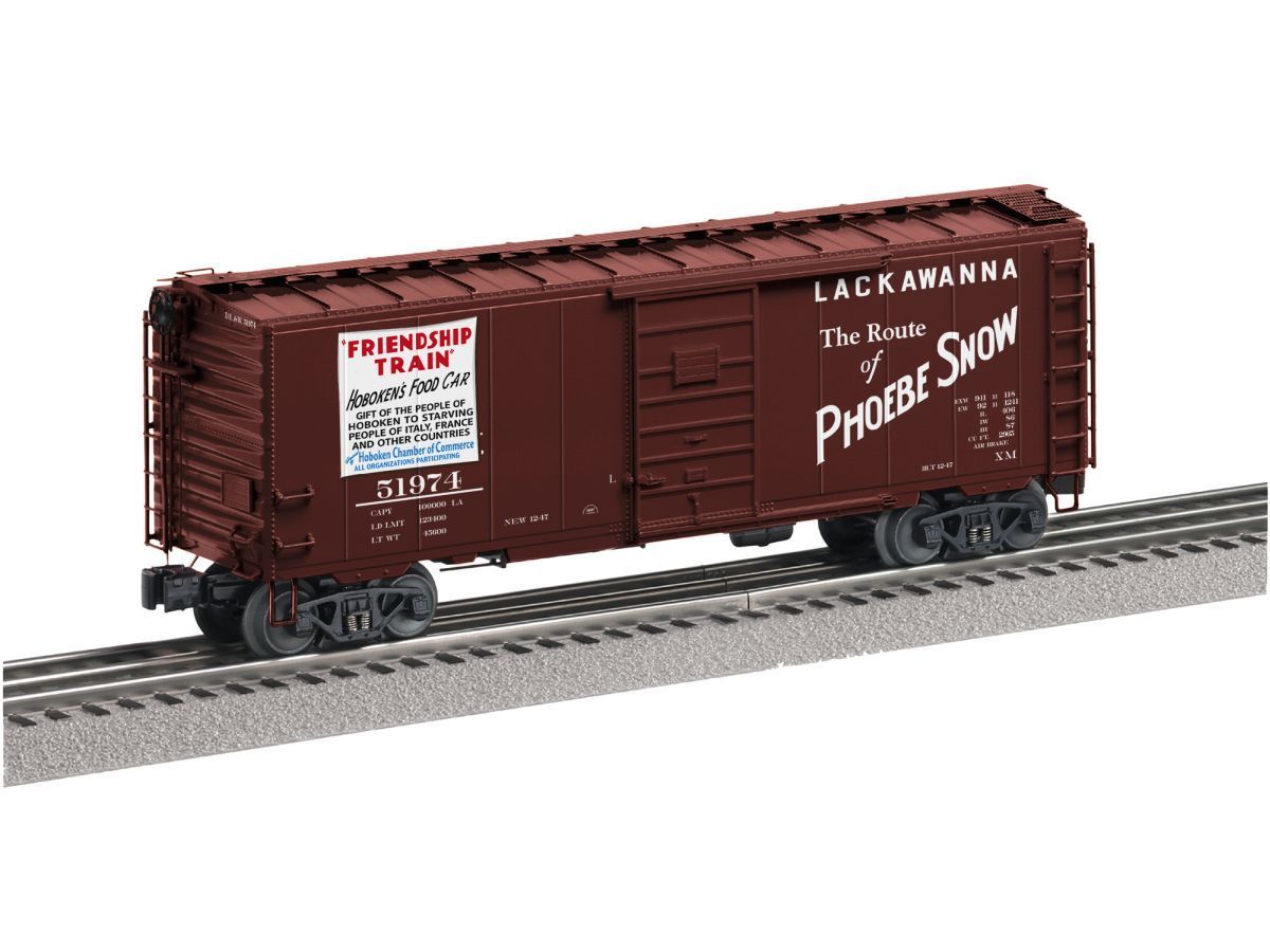 Brown boxcar train car on tracks with “The Polar Express” lettering and a red warning sign.