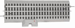 Gray rectangular electronic component with rows of black slots and two side terminals
