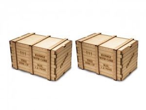 Two wooden shipping crates on a white background