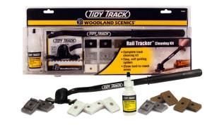 Tidy Track Woodland Scenics rail tracker cleaning kit with brush, pads, and cleaner bottle