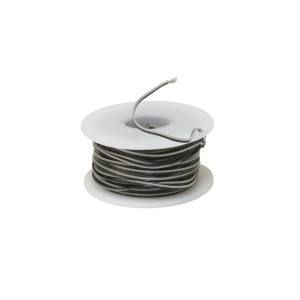 Spool of dark gray wire with a loose end on a white background