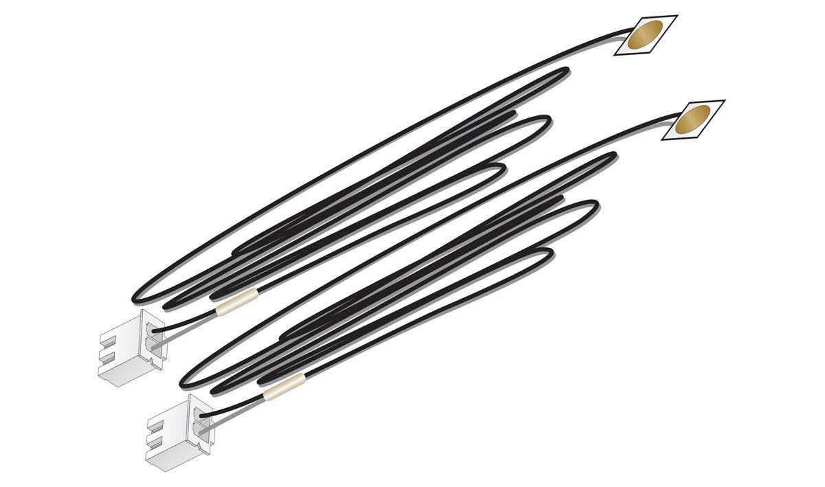 Two black braided cables with white connectors and gold-tipped ends, shown on a white background