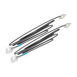 Two black charging cables with white connectors, coiled on a white background
