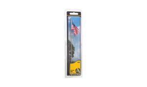 Tall packaged decorative item with an American flag, blue sky, and yellow taxi graphic.