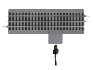 Gray multi-tier wall-mounted rack with several horizontal rods and a hanging black cord or handle underneath