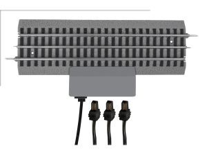 Gray industrial vent or heater unit with horizontal slats and three black cords hanging below