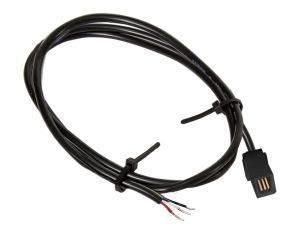 Black USB cable coiled with exposed red, green, white, and black wires at one end