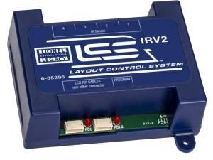 Blue electronic layout control system box with labeled ports and connectors