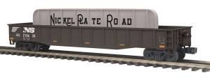 Brown Nickel Plate Road freight train car model on track with large white tanker load