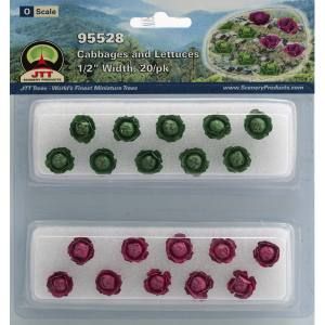 Toy pack of green and red cabbage and lettuce pieces in a clear plastic tray