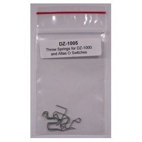 Clear plastic bag of small metal wire spring switches labeled DZ-1005 on a white background