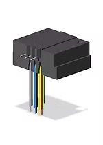 Black rectangular electronic connector with several colored wires hanging down