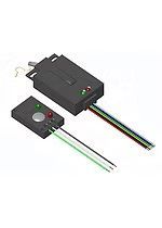 Black electronic module with multicolor cable and a small controller with two indicator lights and wires