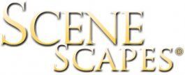 Gold “SCENE SCAPES” logo on a white background