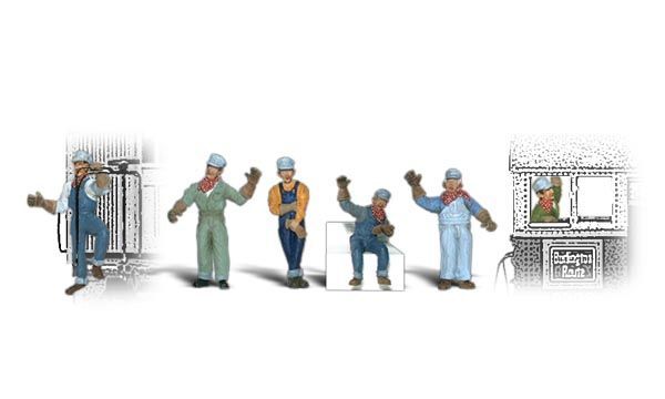 Stylized healthcare workers and equipment arranged in a row, with a medical monitor at the right.