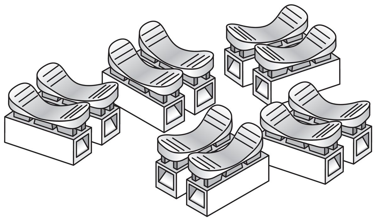 Five black-and-white isometric chairs arranged in a scattered cluster on a white background
