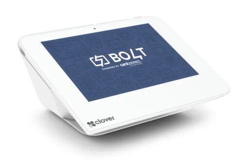 White Clover Bolt POS system with the Bolt logo on the screen.