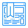Blue webpage with a bookmark, indicating saving or highlighting content.