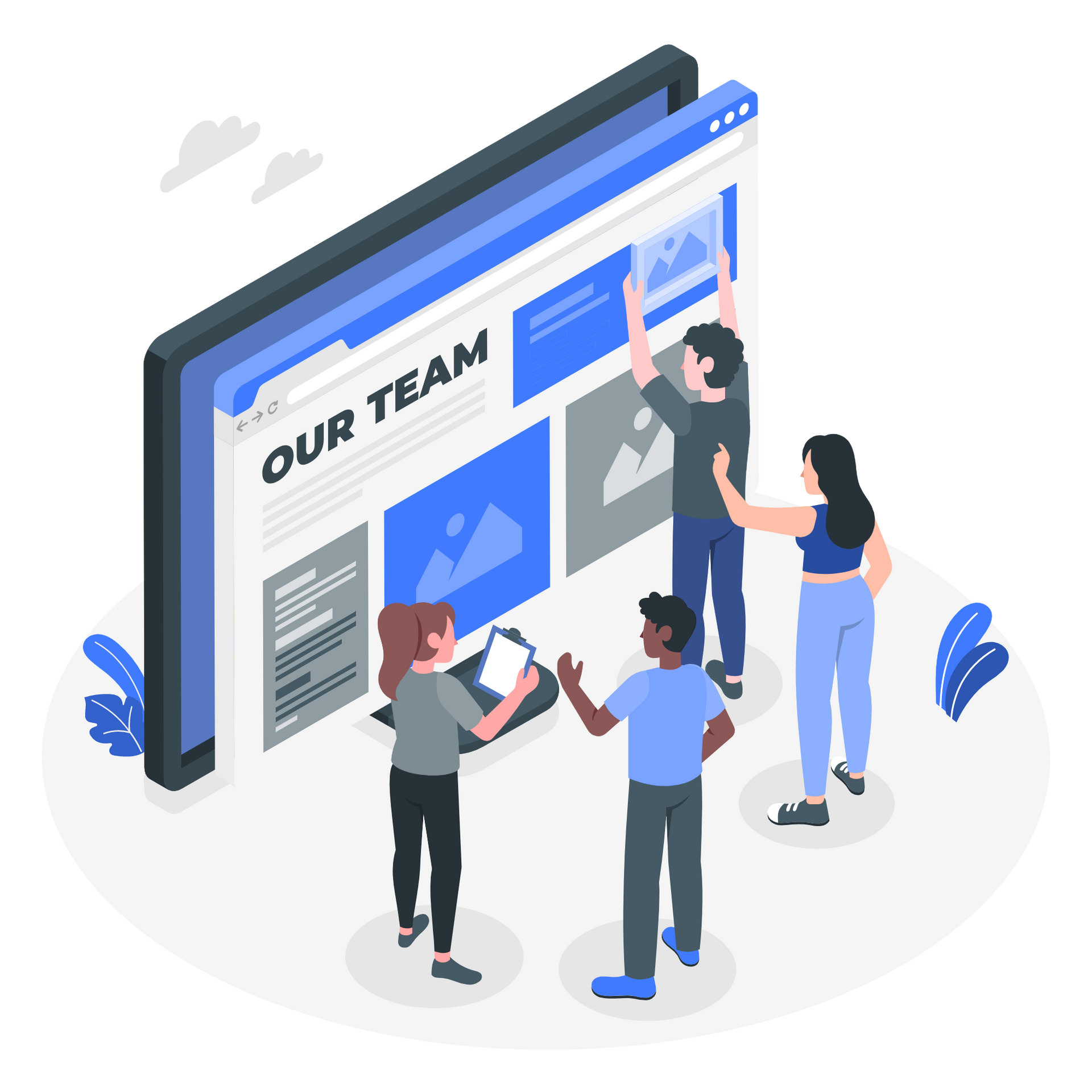Team of four working on a webpage,