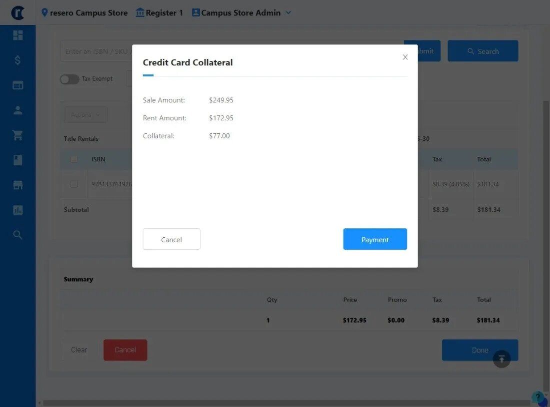Credit Load Withdrawal window, with amount information, on a blue and white interface. A