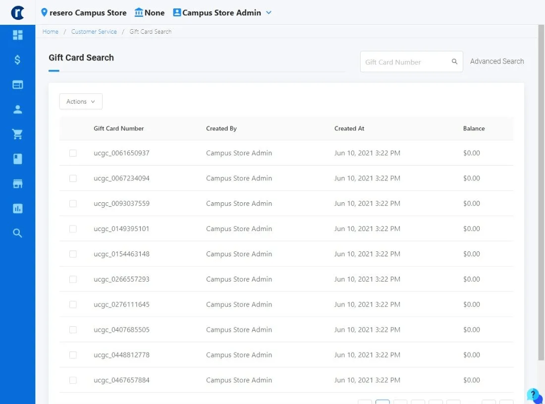 Gift Search interface with a list of gifts and details like date and amount.