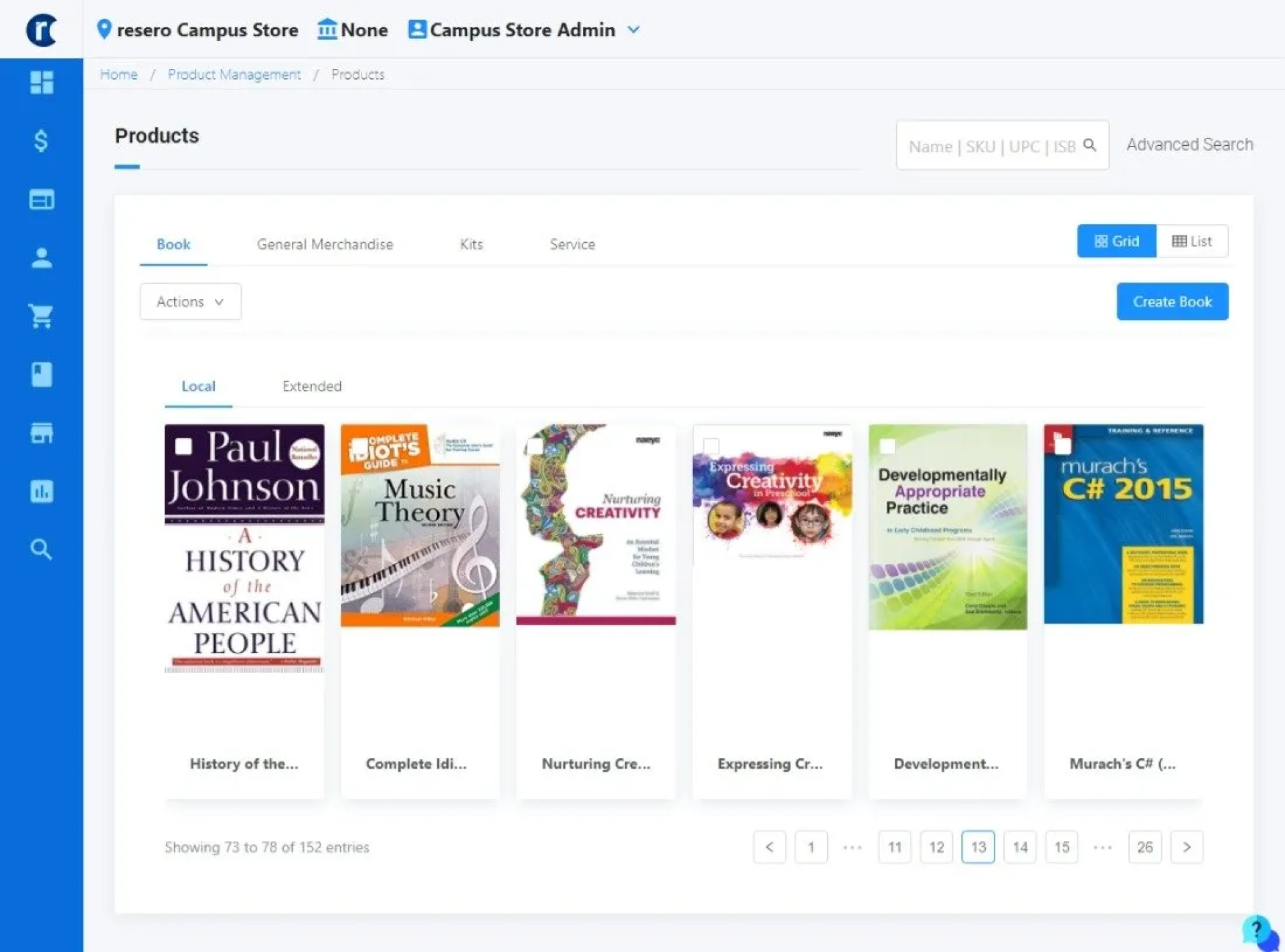 Products page with book covers. A 