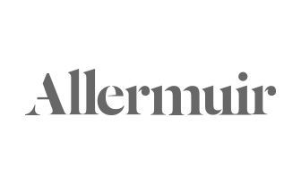 Allermuir logo in dark gray serif lettering on a white background