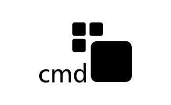 Cmd logo with black squares and a rounded black square icon on a white background