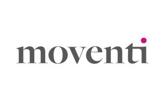Moventi logo in gray lowercase text with a pink dot above the “i”