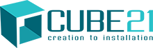 CUBE21 logo with teal cube icon and “creation to installation” tagline