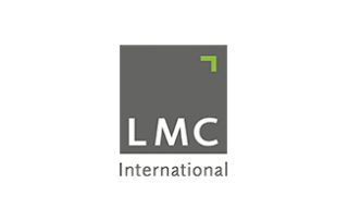LMC International logo in gray and green on a white background