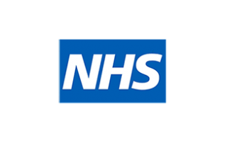NHS logo: white letters on a blue rectangular background
