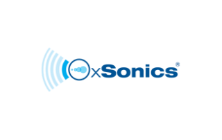 XSonics logo in blue with sound wave icon on a white background