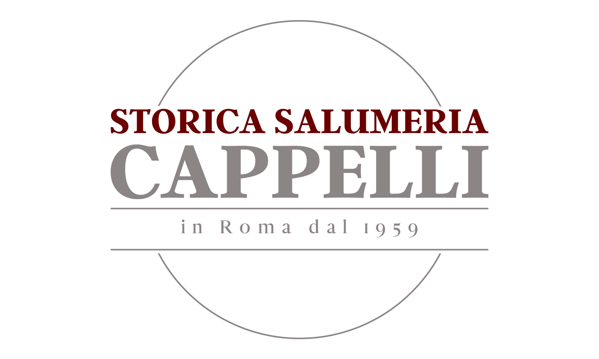 Logo for Storica Salumeria CAPPELLI with “in Roma dal 1959” in maroon, gray, and black