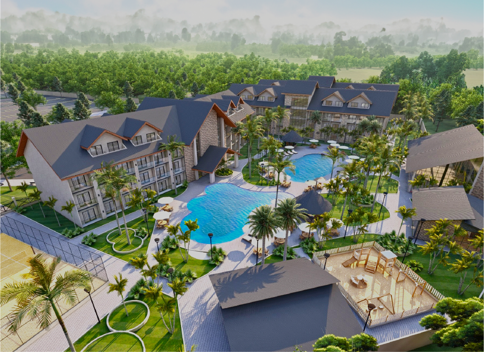Vista aérea do America Resort em Águas de Jurema, Paraná, com estrutura completa de lazer integrada 