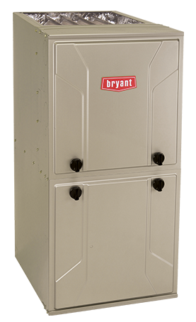 Beige Bryant furnace with front access panels and exposed top vents