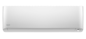 White wall-mounted air conditioner unit on a plain white background