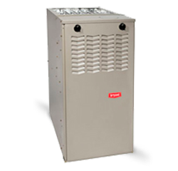 Gray metal furnace cabinet with vented front panel and top openings