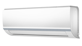 White wall-mounted air conditioner unit with a sleek, modern design