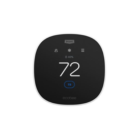Black smart thermostat displaying 72° on a white background