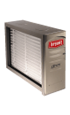 Beige Bryant HVAC air filter cabinet with white pleated filter panel
