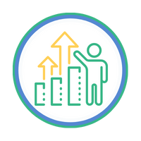 A line drawing of a person standing in front of a graph with arrows pointing up.